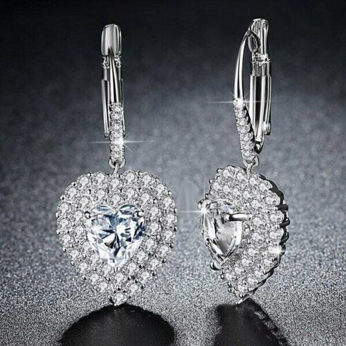 Women's Crystal Heart Leverback Halo Drop Earrings