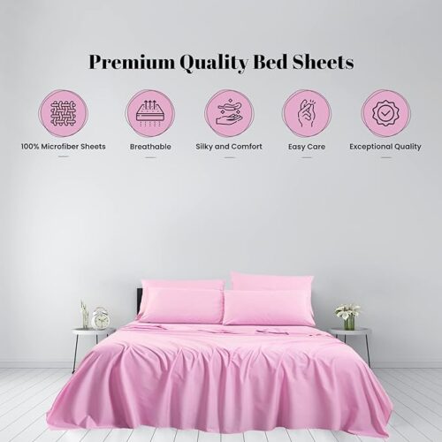 Bedlifes Twin Sheets Set- Cooling Sheets-Ultra Soft-Silky-Breathable-Deep Pocket- 1800 Series Bedding Set Microfiber- Pink Bed Sheets Twin Size 4 Pieces Light Pink