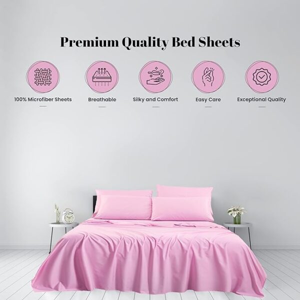 Bedlifes Twin Sheets Set- Cooling Sheets-Ultra Soft-Silky-Breathable-Deep Pocket- 1800 Series Bedding Set Microfiber- Pink Bed Sheets Twin Size 4 Pieces Light Pink 1