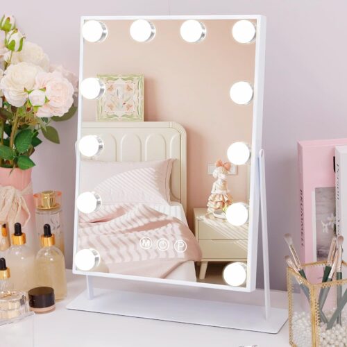 Fenair Vanity Mirror with Lights Lighted Hollywood Makeup Mirror with Lights and10X Magnification Mirror,12 Dimmable Bulbs 360° Rotation