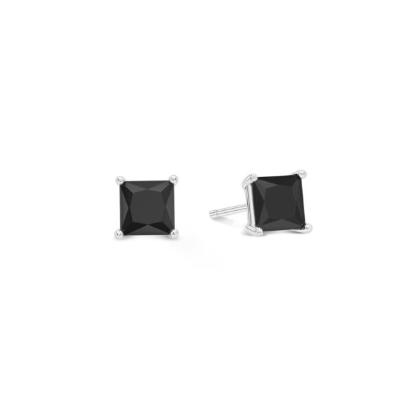 Sterling Silver Black Onyx Cubic Zirconia Square Stud Earrings Princess Cut 1
