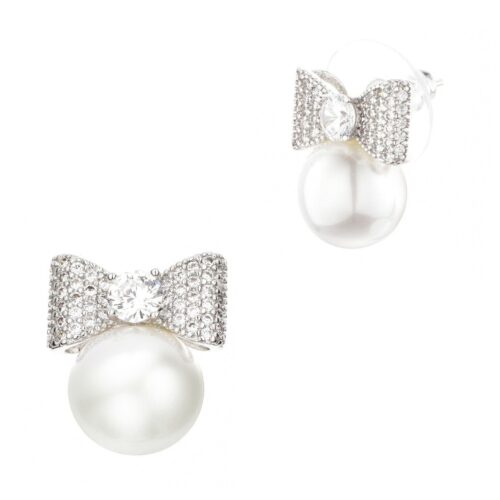 Buyless Fashion Girls Bow Pearl Stud Earrings Surgical Stainless Steel Gift Box