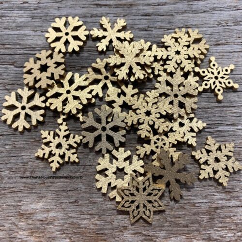 s-l1600 (10) 25 SMALL Gold Snowflake Wood Christmas Ornament Supplies, wooden shapes DIY