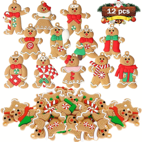s-l1600 (10) Gingerbread Man Ornaments Christmas Tree Hanging Pendant Xmas Decoration 12 pcs