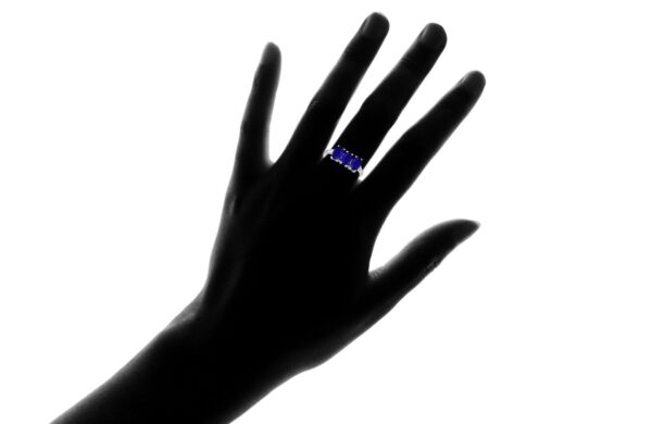 925 Sterling Silver 3.00 CTTW Created Sapphire Oval Cut Tri Stone Ring Size 6-9 10