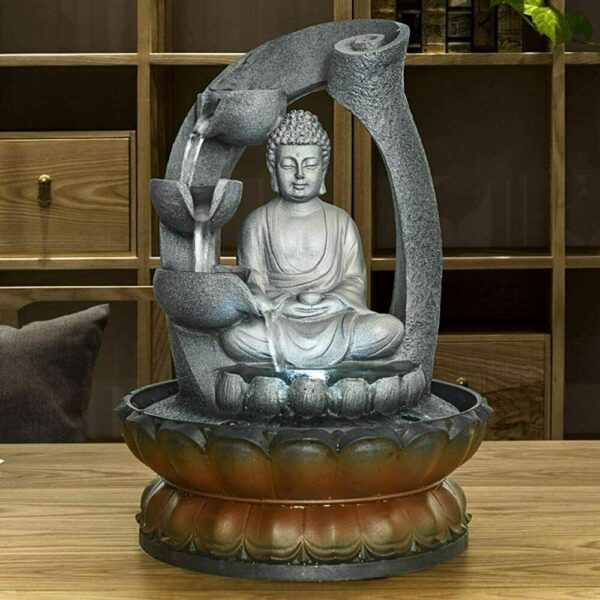 s-l1600 (16) Zen Buddha Tabletop Indoor Water Fountains Home&office Room Decor With Led Light