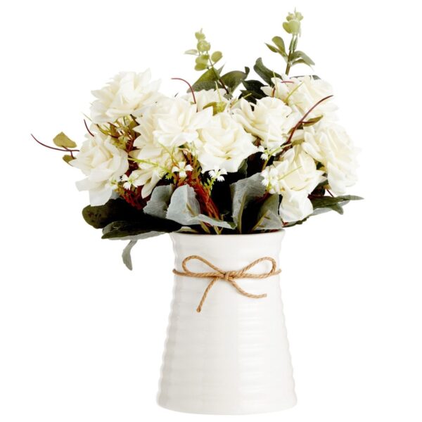 s-l1600 (19) Artificial Flowers with Ceramic Vase, White Roses (4 Pieces)