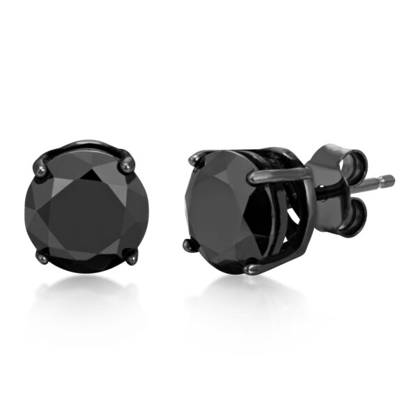 Black Sterling Silver Cubic Zirconia Stud Earrings for Men or Women 3mm - 10mm