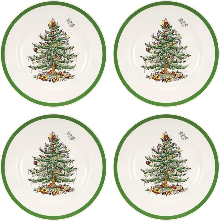 Spode Christmas Tree Melamine 8 Inch Salad Plate (Green Banding), Set of 4