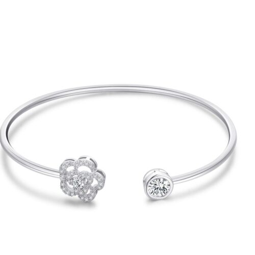 Fashion Girls Flower Bangle Bracelet Jewelry With White Stones