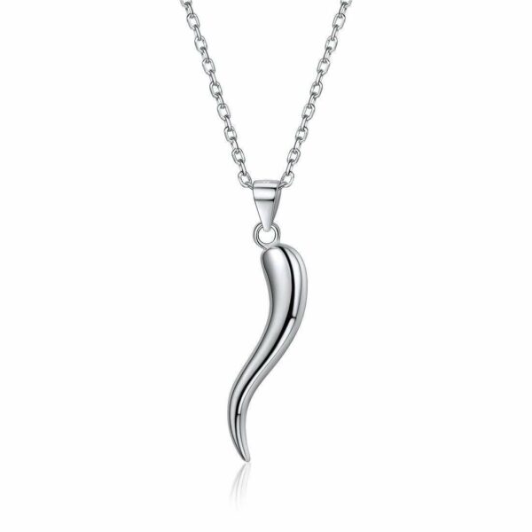 Sterling Silver Italian Cornicello Horn Pendant Necklace 18"