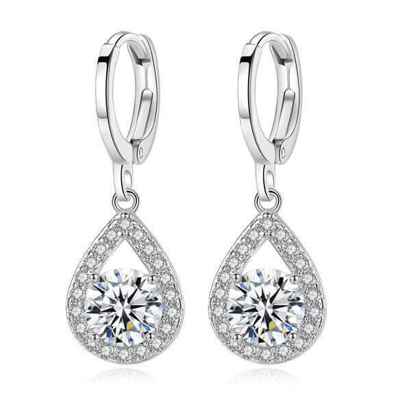 Round Cz Teardrop Leverback Earrings Made With Swarovski Elements