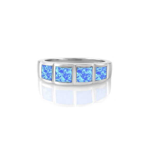 Sterling Silver Created Blue Opal Band Ring Sizes 6