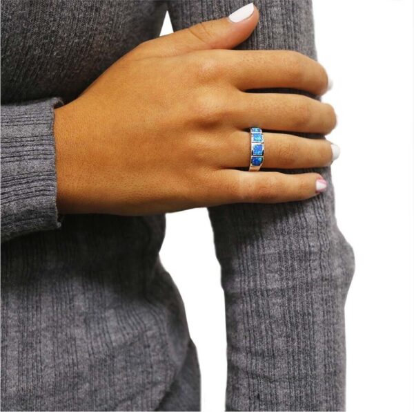 Sterling Silver Created Blue Opal Band Ring Sizes 6 3