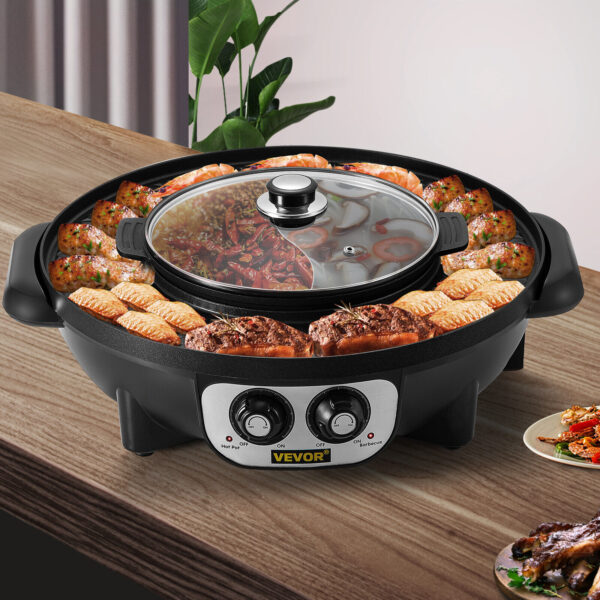 2 In 1 Electric Pan Hot Pot BBQ Frying Cook Grill Kitchen Barbecue Machine