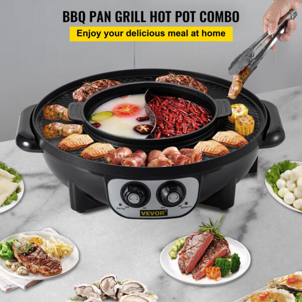 2 In 1 Electric Pan Hot Pot BBQ Frying Cook Grill Kitchen Barbecue Machine 3