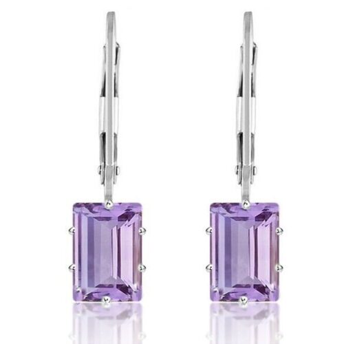 Sterling Silver 2.00ct Emerald Cut Ameth Leverback Earrings