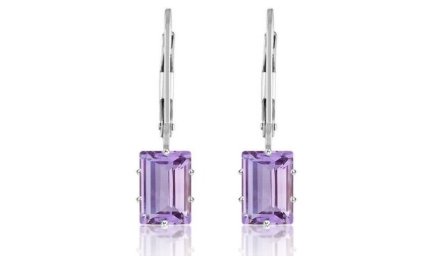 Sterling Silver 2.00ct Emerald Cut Ameth Leverback Earrings 1