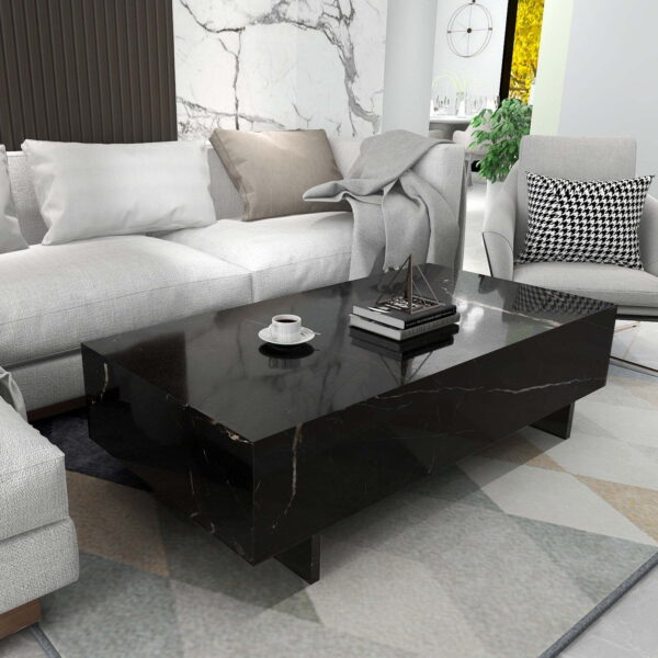 s-l1600 - 2023-11-22T131610.928 Black 41" Modern Marble Veneer Coffee Table High Gloss Rectangle Living Room