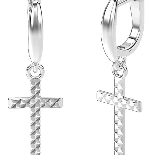 s-l1600 - 2023-11-23T081308.293 Sterling Silver Diamond Cut Small Huggie Cross Drop Earrings For Men & Women