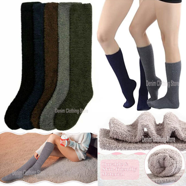s-l1600 - 2023-11-25T111440.277 Women Knee High Winter Socks Soft Fuzzy Cozy Slipper Long Fleece