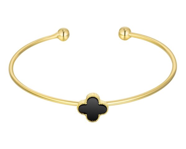 Buyless Fashion Girls Black Onyx Flower Bangle Bracelet Jewelry & Open Closure 1