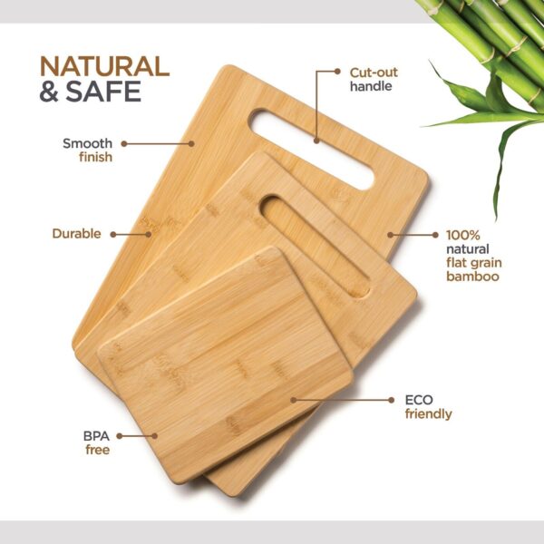 Bamboo Cutting Board 3 Piece Set, Wood Chopping Boards Serve Meat,Veggies,Cheese 3