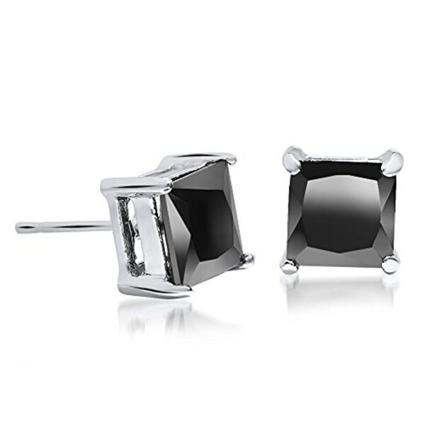 Fashion Girls Stud Earrings Silver Black Squared Crystal