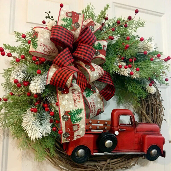 s-l1600 - 2023-11-29T144934.124 Christmas Red Truck Wreath Garland Decor Front Door Wall Home Decoration Xmas