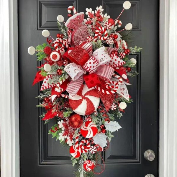 Christmas Candy Wreath Large Front Door Wreath Garland Xmas Hanging Decor