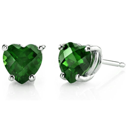 Sterling Silver Heart Shaped Green Stud Earrings Cubic Zirconia