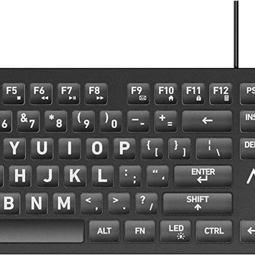 Azio Large Print Keyboard - USB Computer Keyboard w/ 3 Interchangeable Backlight
