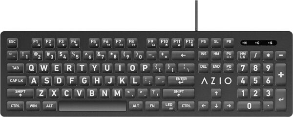 Azio Large Print Keyboard - USB Computer Keyboard w/ 3 Interchangeable Backlight 1