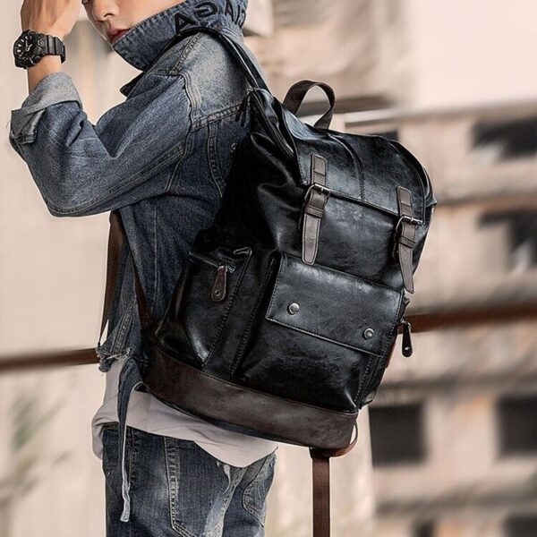 Men's Leather Backpack Shoulder Bag Weekender Travel School Laptop Bags Daypack 3