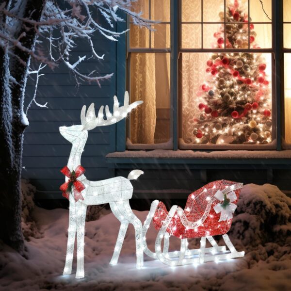 s-l1600 (27) Reindeer & Santa's Sleigh Christmas Decoration 180 LED Lights Deer Outdoor Décor