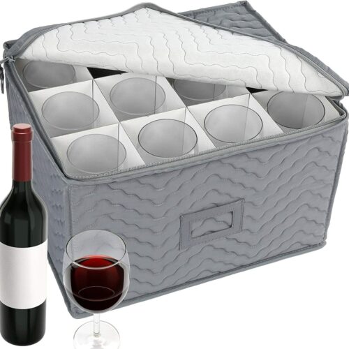 12 Wine Glass Storage Holds Champagne Glasses Stemware Container Case Box Chest