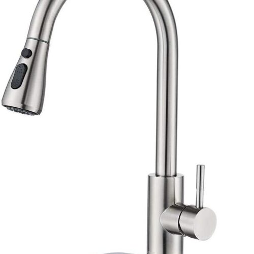 WEWE High Arc Kitchen Faucet Sink Pull out Sprayer Single Handle Stainless Steel