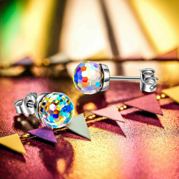 s-l1600 (56) Aurora Borealis Disco Ball Round Crystal Stud Earrings Made With Swarovski