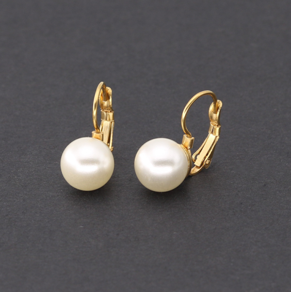 Women Stainless steel Lever back French Wire Drop Dangle Pearl Earrings 2