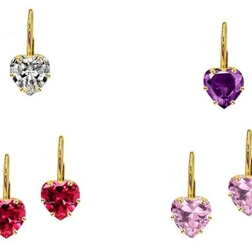 2.00CTTW 925 Sterling Silver Heart Cut CZ Gold Leverback Earrings For Women