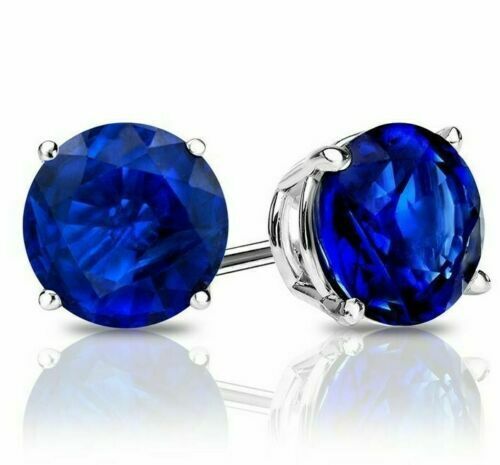 Sterling Silver Round Cut Lab Created Blue Sapphire Round Stud Earrings