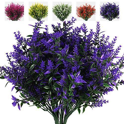 Artificial Greenery Lavender Fake Shrubs Flowers 8 Bundles Uv Resistant Hanging