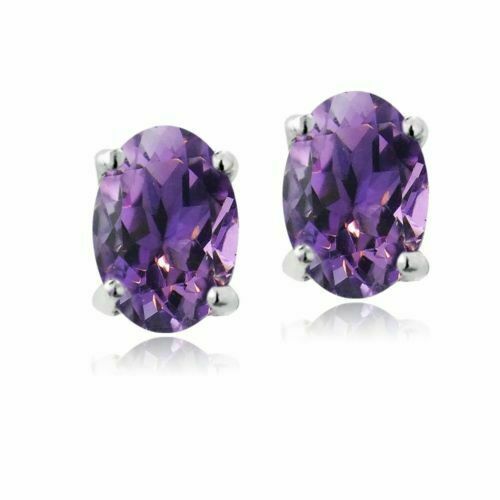 s-l960 (34) Women's 925 Sterling Silver Earrings Stud Amethyst Oval Purple Earring