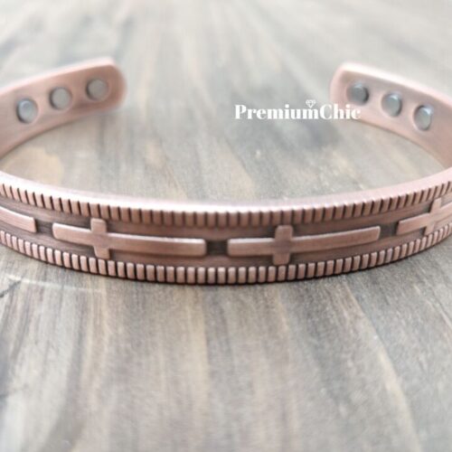 PURE SOLID COPPER Magnetic Bracelet Arthritis Pain Therapy Energy Cuff - Cross