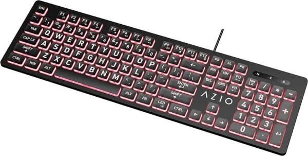 Azio Large Print Keyboard - USB Computer Keyboard w/ 3 Interchangeable Backlight 2