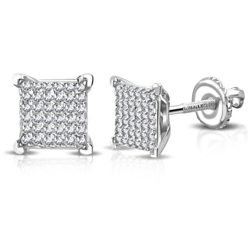 925 Sterling Silver Square White Clear CZ Screw Back Stud Earrings, 0.30"