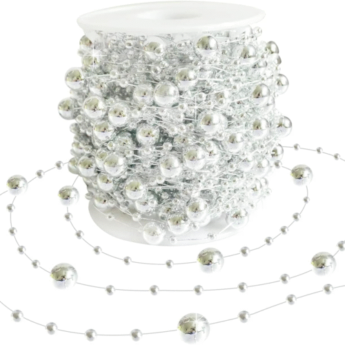 Christmas Tree Beads Garland Decoration,66 Feet Silvery Pearl Strands Chain for