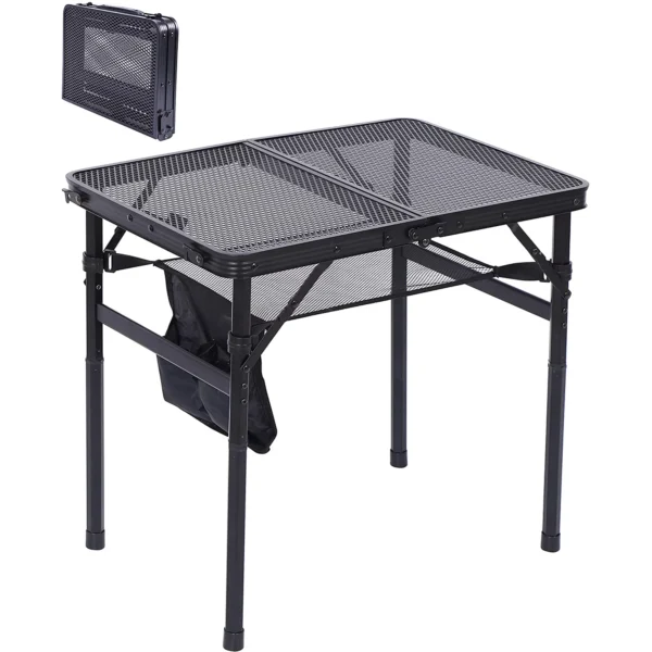 Nice C Folding Table Adjustable Height, Portable Camping Table with Mesh Bag Lightweight, with Carry Handle for Outdoor, Beach, Picnic, Festival, Indoor, Office (23.7” x 15.8” x 10.7”/22.3” Black)