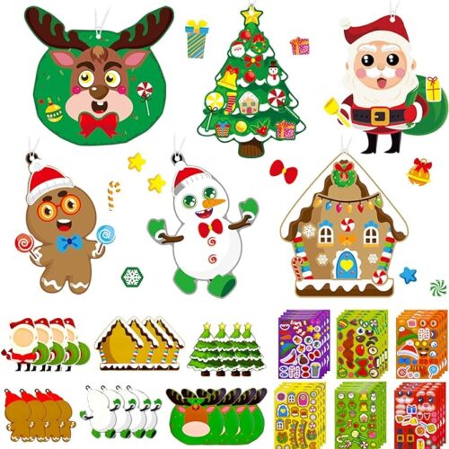 WOOCAI Christmas Crafts for Kids - 24Pcs Christmas Tree Ornaments Stickers Decorations DIY Arts and Crafts Kits Activities for 3 4 5 6 7 8 9 Girls Boys School Classroom Home Party Favors