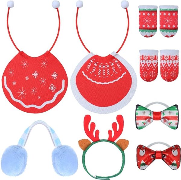Riceshoot 8 Pcs Christmas Elf Accessories Set Pet Bow Tie Earmuffs Cape Elf Headband Socks for Christmas Elf Dress Up 1